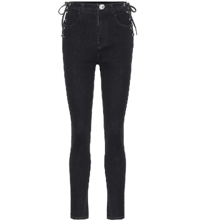 Shop Alessandra Rich Lace-up High-rise Skinny Jeans In Black