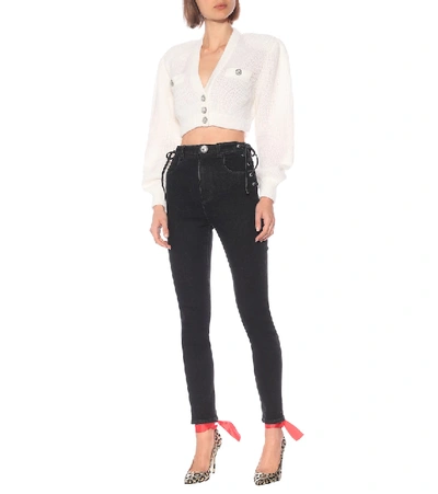 Shop Alessandra Rich Lace-up High-rise Skinny Jeans In Black