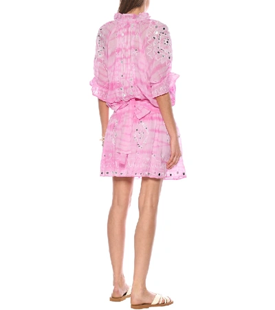 Shop Juliet Dunn Embellished Cotton Shirt Dress In Pink