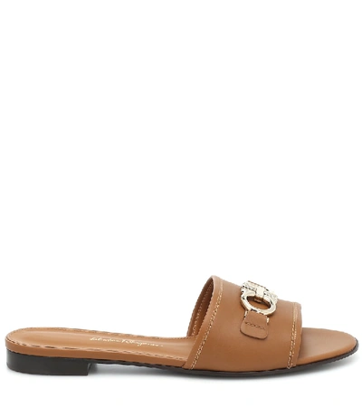 Shop Ferragamo Rhodes Leather Slides In Brown