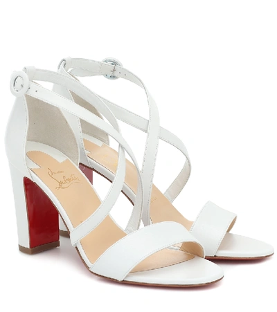 Shop Christian Louboutin Loubi Bee 85 Leather Sandals In White