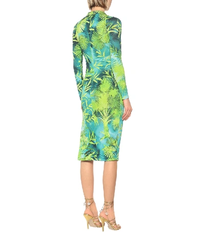 Shop Versace Jungle-print Jersey Midi Dress In Green