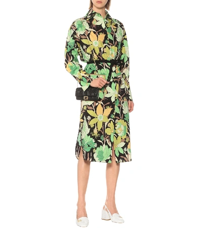 Shop Fendi Floral Cotton Dress In Green