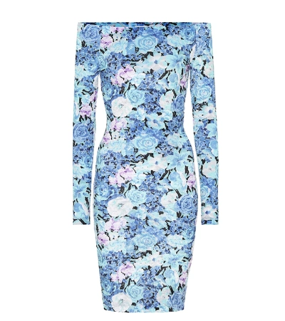 Shop Balenciaga Tily Off-shoulder Floral Minidress In Blue