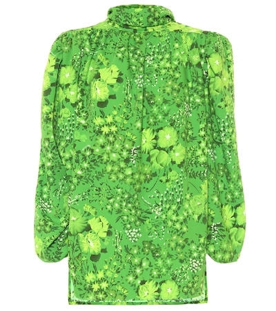 Shop Balenciaga Twisted Floral Crêpe Blouse In Green