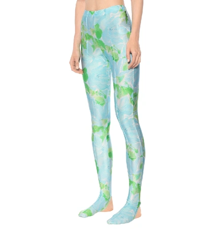 Shop Balenciaga Dynasty Floral Leggings In Blue