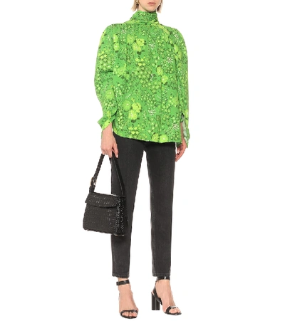 Shop Balenciaga Twisted Floral Crêpe Blouse In Green