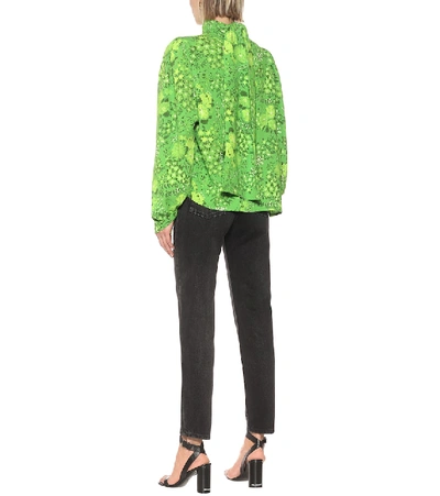 Shop Balenciaga Twisted Floral Crêpe Blouse In Green