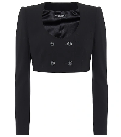 Shop Dolce & Gabbana Cropped Stretch-wool Jacket In Black