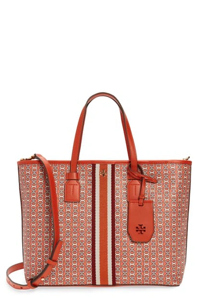 Shop Tory Burch Small Gemini Link Coated Canvas Tote In Canyon Orange Gemini Link