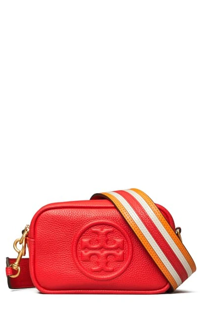 Shop Tory Burch Mini Perry Bombe Leather Crossbody Bag In Brilliant Red