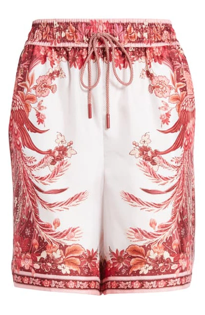 Shop Zimmermann Wavelength Print Silk Shorts In Pink Phoenix