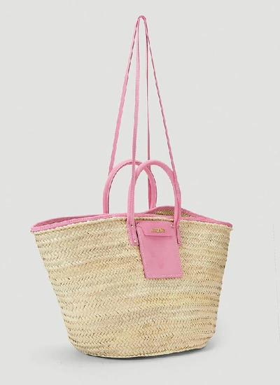 Shop Jacquemus Soleil Woven Basket Bag In Pink