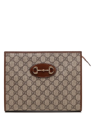 Shop Gucci 1955 Horsebit Gg Supreme Clutch In Beige