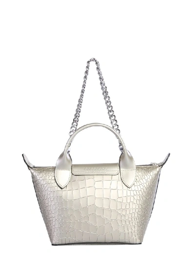 Shop Longchamp Mini Le Pliage Cuir Shoulder Bag In Silver