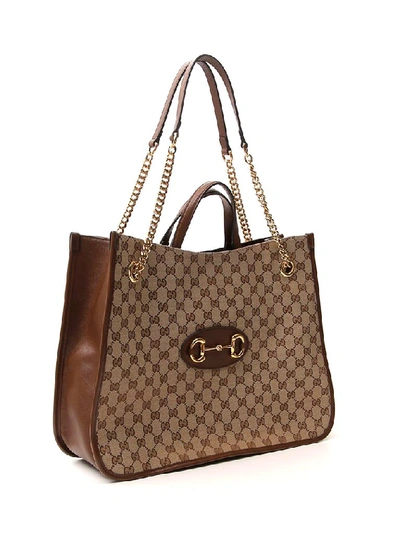 Shop Gucci Horsebit Tote Bag In Beige