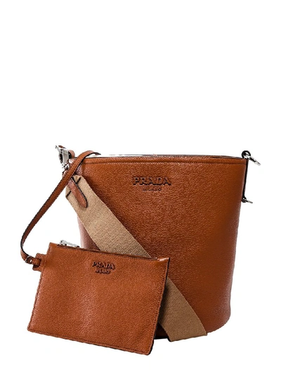 Shop Prada Logo Bucket Bag In Brown