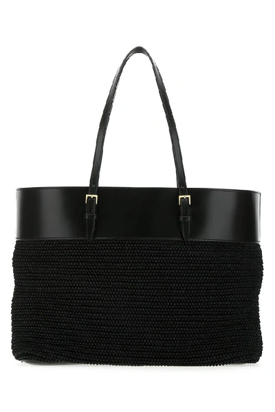 Shop Saint Laurent Logo Woven Tote Bag In Black