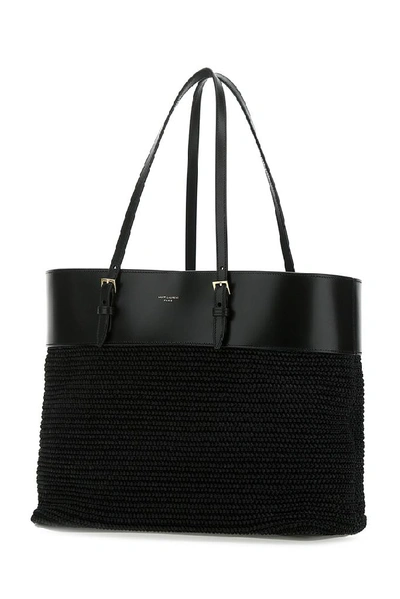 Shop Saint Laurent Logo Woven Tote Bag In Black