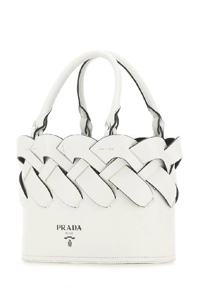Shop Prada Logo Top Handle Bag In White