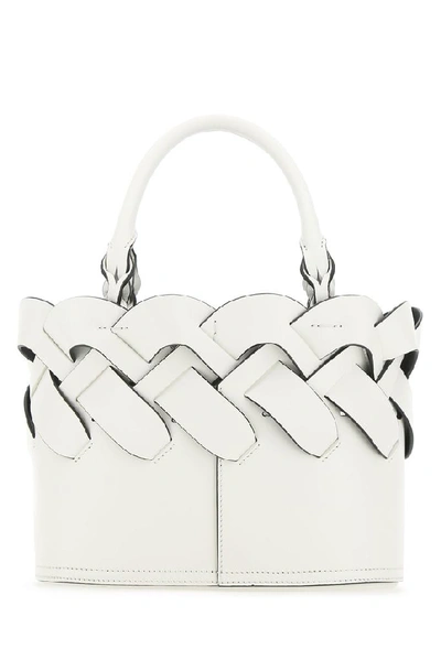 Shop Prada Logo Top Handle Bag In White