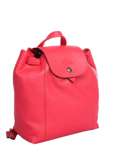 Shop Longchamp Le Pliage Cuir Backpack In Red