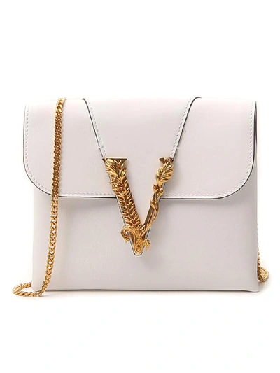 Shop Versace Virtus Chain Clutch In White