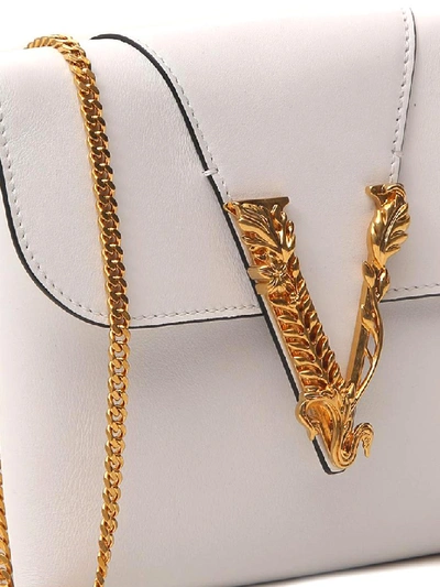 Shop Versace Virtus Chain Clutch In White