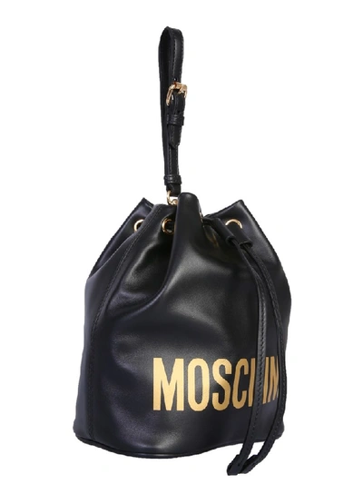 Shop Moschino Logo Print Bucket Bag In Black