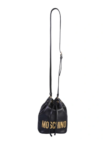 Shop Moschino Logo Print Bucket Bag In Black