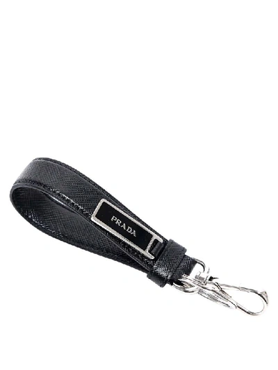 Shop Prada Leather Key Chain In Black