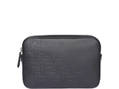 Shop Fendi Ff Embossed Messenger Bag In Black