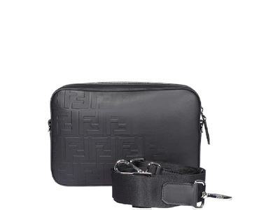 Shop Fendi Ff Embossed Messenger Bag In Black