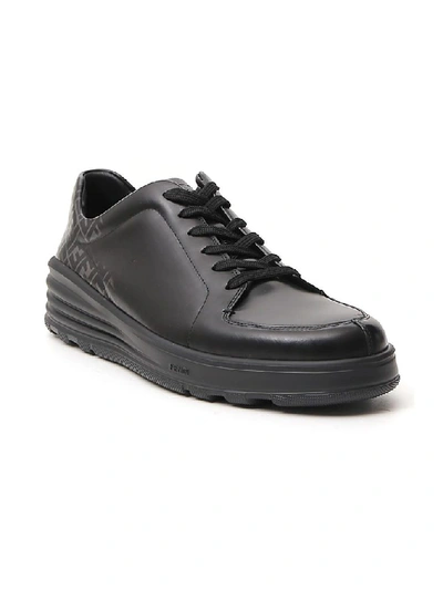Shop Fendi Ff Logo Motif Lace Up Sneakers In Black