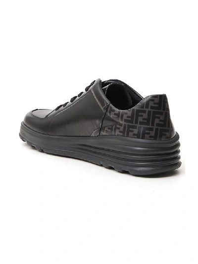 Shop Fendi Ff Logo Motif Lace Up Sneakers In Black