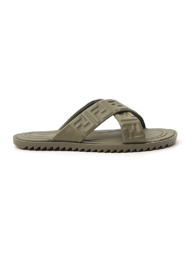 Shop Fendi Ff Logo Embossed Sandals In Green