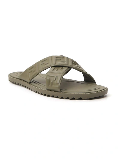 Shop Fendi Ff Logo Embossed Sandals In Green