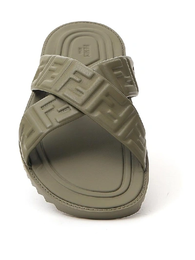 Shop Fendi Ff Logo Embossed Sandals In Green