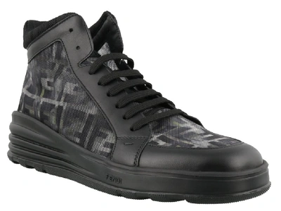 Shop Fendi Mesh Panelled Logo Detail High Top Sneakers In Black