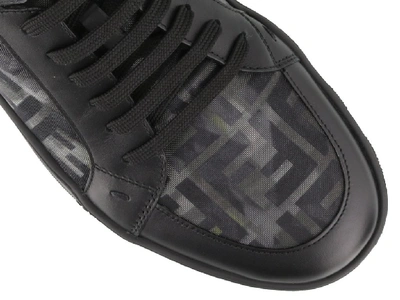Shop Fendi Mesh Panelled Logo Detail High Top Sneakers In Black
