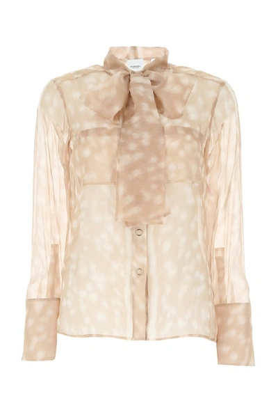 Shop Burberry Printed Pussy Bow Blouse In Beige