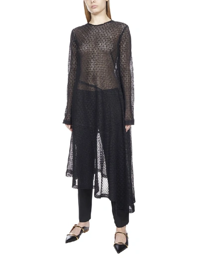 Shop Jil Sander Lace Pattern Asymmetric Maxi Dress In Black