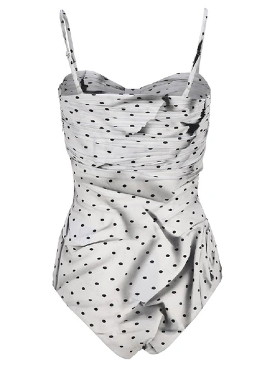 Shop Mm6 Maison Margiela Polka Dot Print Ruched Bodysuit In White