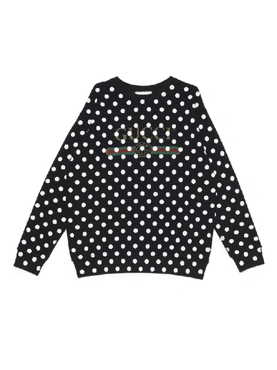 Shop Gucci Polka Dot Sweatshirt In Black