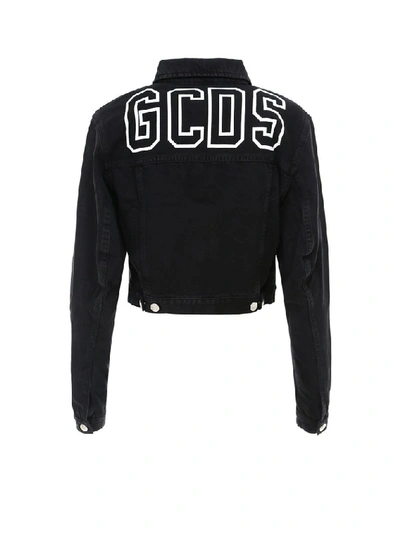 Shop Gcds Logo Denim Jacket In Black