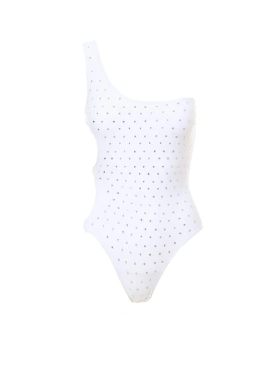 Shop Gcds One Shoulder Swimsuit In White