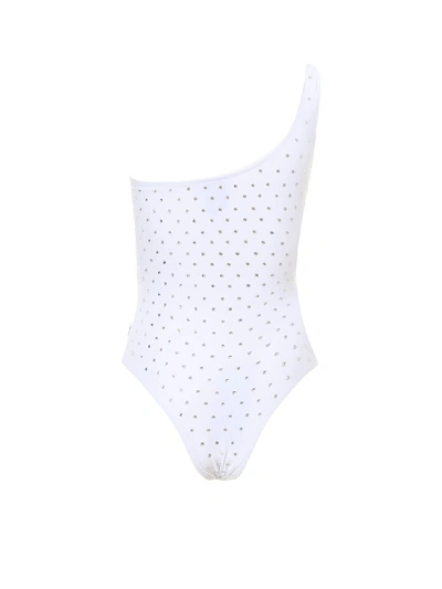 Shop Gcds One Shoulder Swimsuit In White