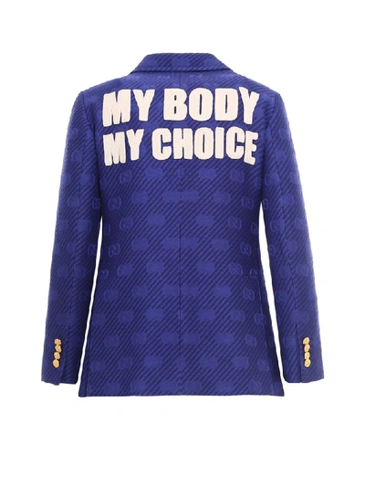 Shop Gucci Gg Embroidered Blazer In Blue