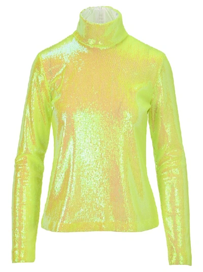 Shop Mm6 Maison Margiela Turtle Neck Sequin Top In Yellow