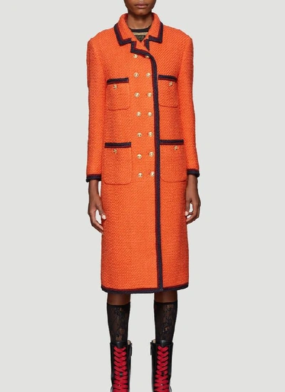 Shop Gucci Double Breasted Tweed Coat In Orange